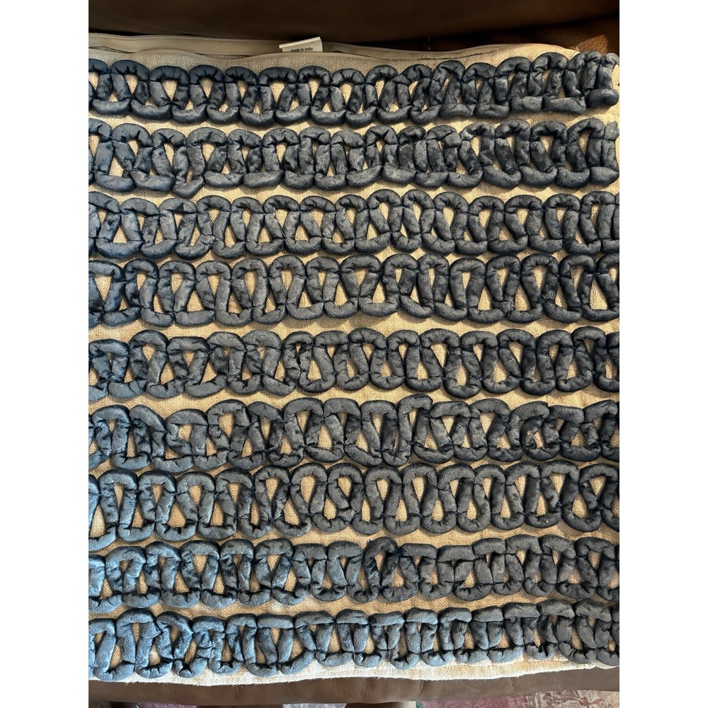 Textured Blue Loop-Detail Decorative Pillow
